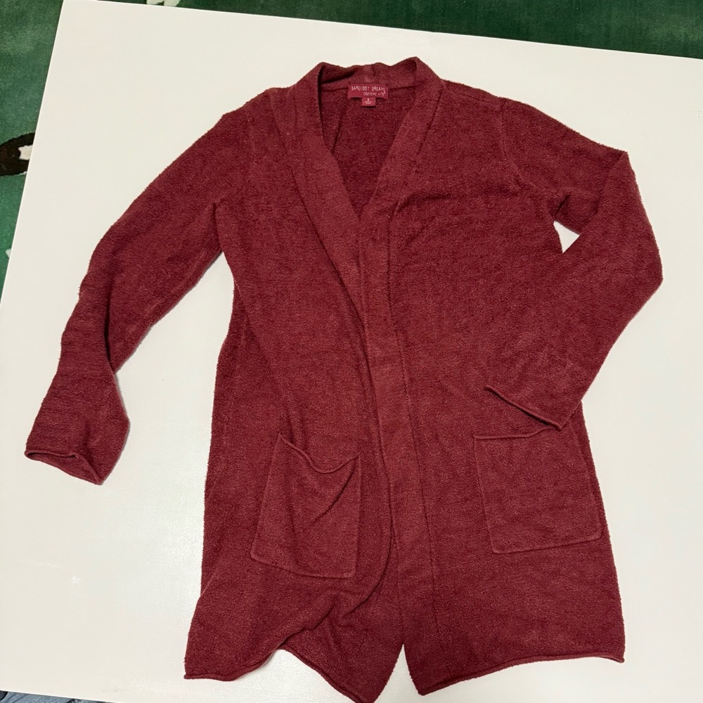 Barefoot Dreams® CozyChic Lite® Long Cardigan in GARNET size small